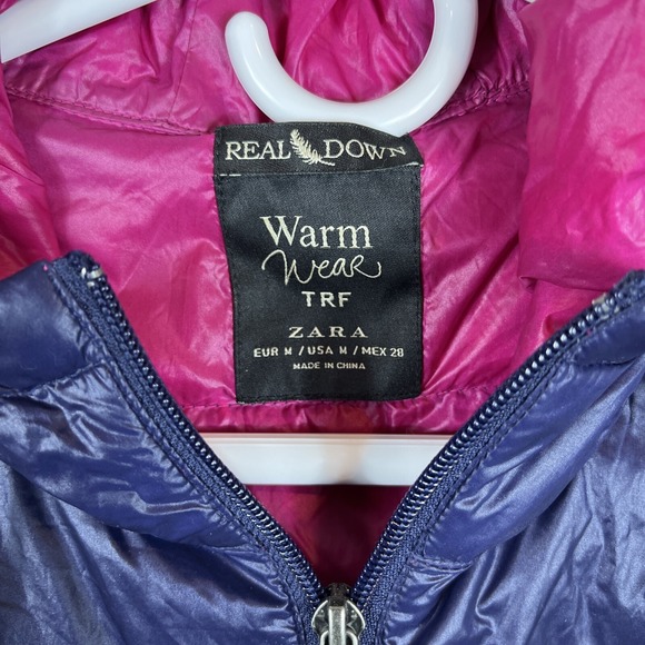 Zara TRF Warm Wear Ultralight Down Full Zip Deep Blue Hoodie Womens Size Medium - Picture 2 of 12